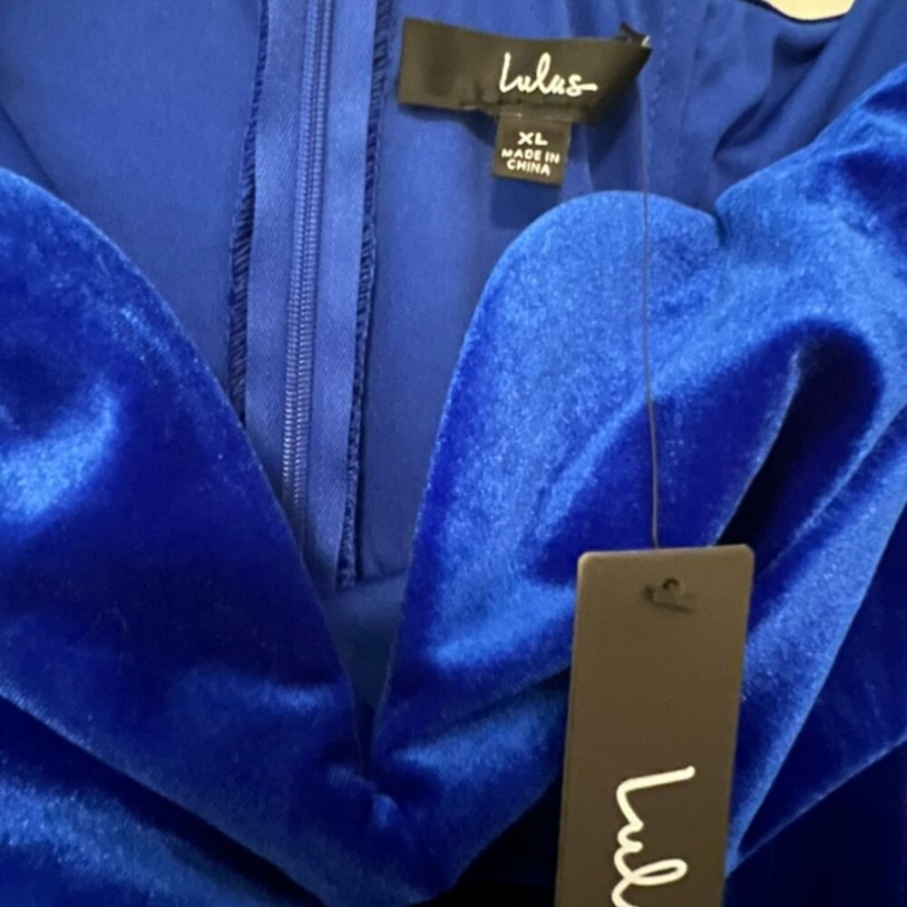 Formal Blue Velvet Floor Length Black Tie Dress